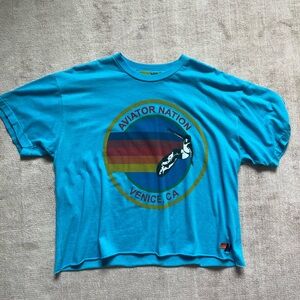 AVIATOR NATION Cropped Boyfriend Tee Neon Blue Large